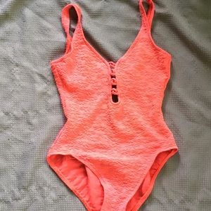 One piece orange bathing suit